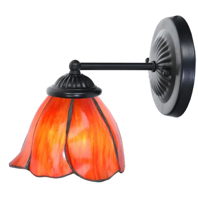 Coloured by Art Tiffany wandlamp zwart met Tender Poppy - Art Deco Trade Rood