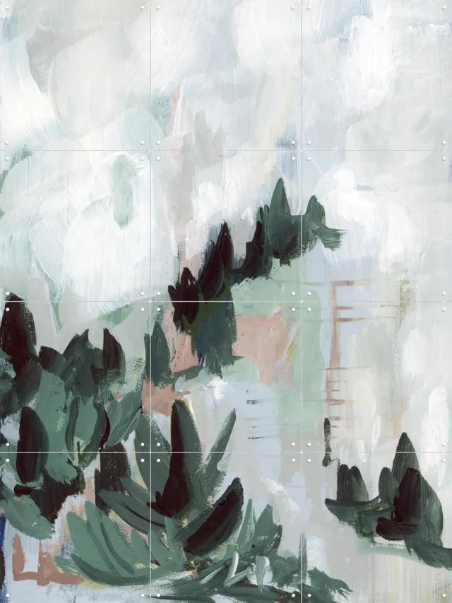 IXXI Modern Forest 1, Green Barn Studio - 60 x 80 cm - Grote wanddecoratie en posters - Kwaststreken, Abstract, Olieverf, Slaapkamer, Woonkamer Pastel kleuren / Groen