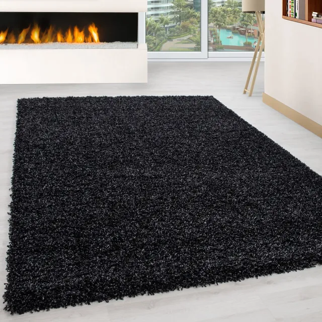 Ayyildiz Hoogpolig vloerkleed, effen kleur - antraciet, vloerkleed voor de woonkamer, jute achterkant, afmeting: 60 x 110 cm