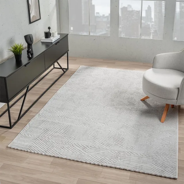 Ibenzoa Stijlvolle Hoogpolige Tapijt met 3D Effect voor Woon- en Slaapkamer - Maat 200x290 cm wit