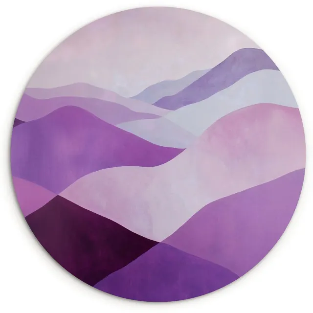 WallCircle Wandcirkel 140x140 cm - Muurcirkel Abstract - Heuvels - Landschap - Paars - Muurdecoratie woonkamer - Wanddecoratie slaapkamer - Kamer decoratie accessoires - Ronde schilderijen Heuvels - Abstract