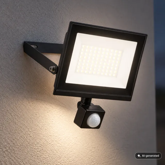 Briloner Varo - LED Schijnwerper - buitenlamp met bewegingssensor - wandlamp voor buiten - IP65 - neutral wit licht - buitenverlichting - floodlight - 50W - 17.5 x 4 x 21 cm Zwart