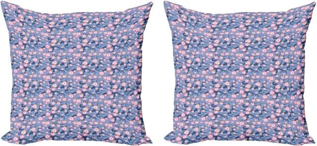 ABAKUHAUS Decoratieve kussenhoes met kersenbloesemmotief, 2 stuks, Art Deco-stijl, 40x40 cm, roze en violetblauw