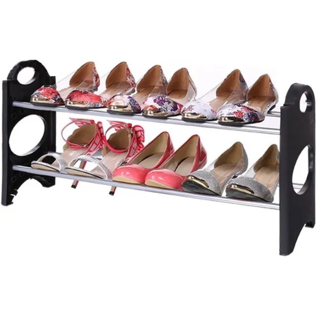 Benson Stapelbaar schoenenrek - geschikt voor 6 paar - metalen houders - 65x20x34 cm zwart