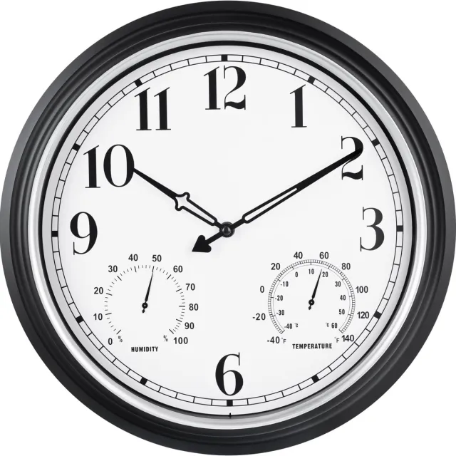 IvoQ Grote Waterdichte Wandklok 40 cm – Retro Buitenklok – Stil – Met Temperatuur & Hygrometer – Voor Binnen & Buiten Wit