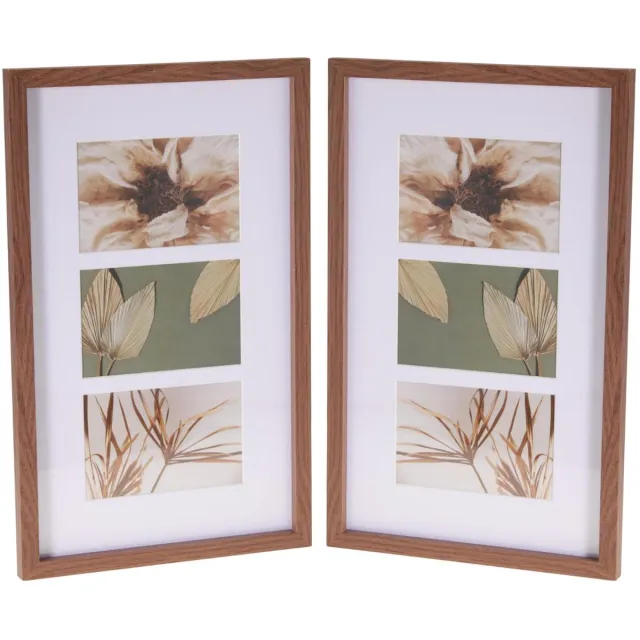 Home & Styling Collage fotolijst met passe-partout - voor 2x foto - hout - bruin - 26 x 42 cm - klassiek