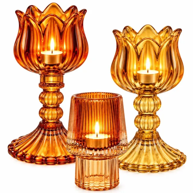 Winq Waxinelichthouders S/3- Set glaskandelarenkandelaren in Amber met Geel