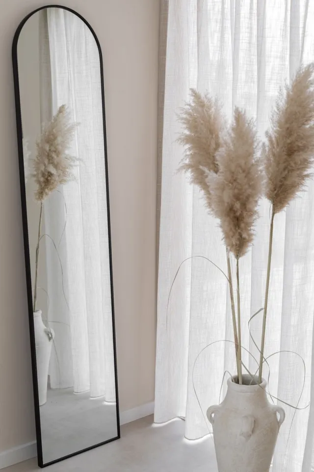 Nordic Style® Boogspiegel 180x40cm - Zwart - Scandinavische Spiegels - Halfrond - Pas spiegel - Staande spiegel - Kleedkamer spiegel - Pas - Boog - Half Rond Ronde - Woonkamer - Wand - Muurspiegel - Muur