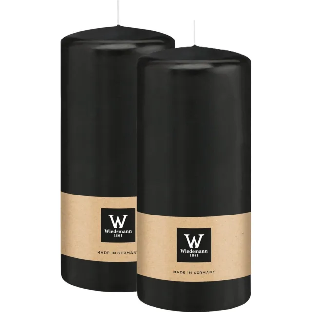Wiedemann Cilinderkaars/stompkaars - 2x - zwart - 15 x 7 cm - 63 branduren - zuilkaarsen