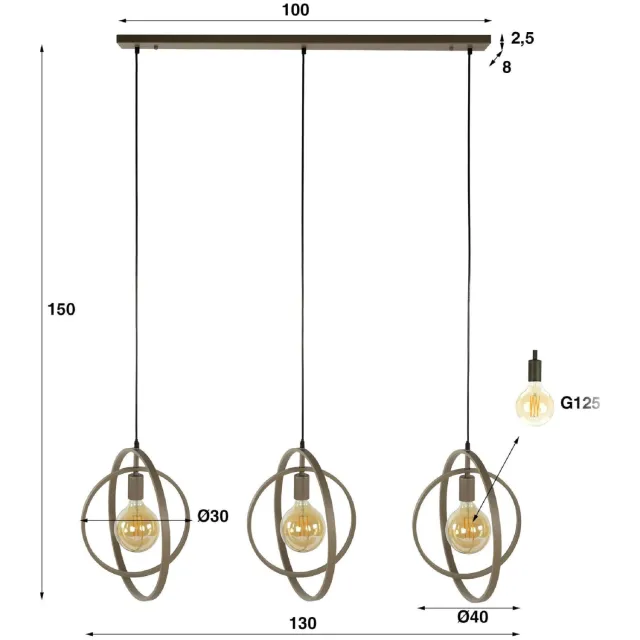 Nest of Nora Hanglamp Davio - 3-lichts eettafellamp - Beige Champagne