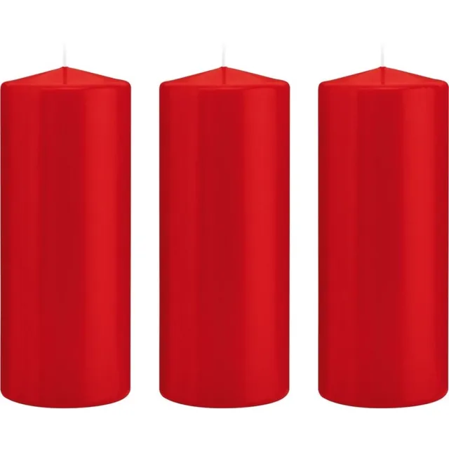 Trend Candles Cilinderkaars/stompkaars - 3x - rood - 8 x 20 cm - 119 branduren - horeca kaarsen