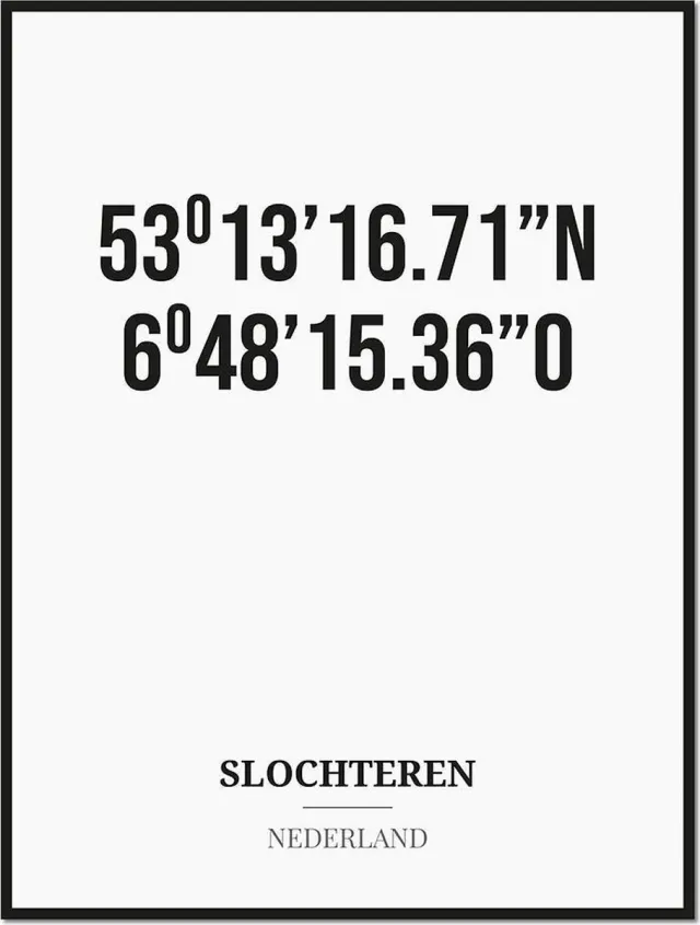 Studio216 Poster/kaart SLOCHTEREN met coördinaten zwart, wit