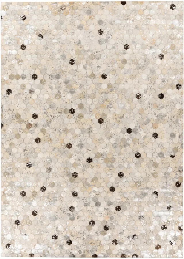Padiro karaktervol leren vloerkleed 160 x 230 cm - lichtbeige - van rendierleer en wol