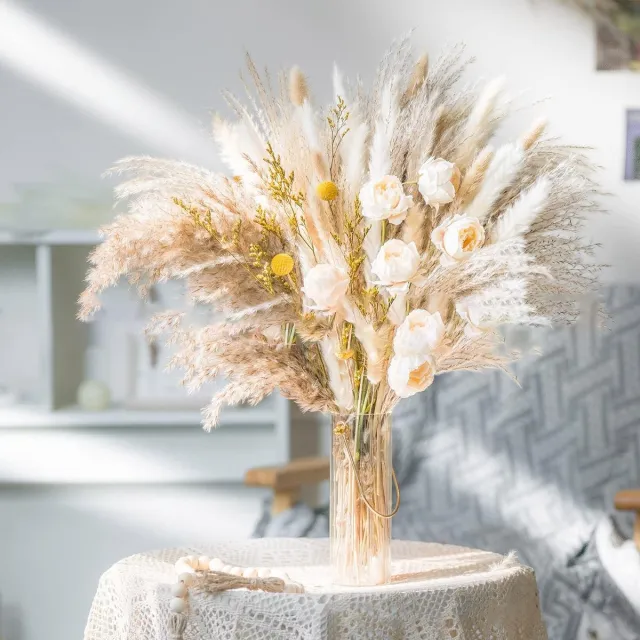 meerklose 80 Stuks Pampas Gras Gedroogd Natuurlijk Gedroogde Bloemen Deco DIY Droog Bloemen Boeket, Pampas Gras Boeket Rietbloem Deco Ideaal voor Boho Woonkamer Beige