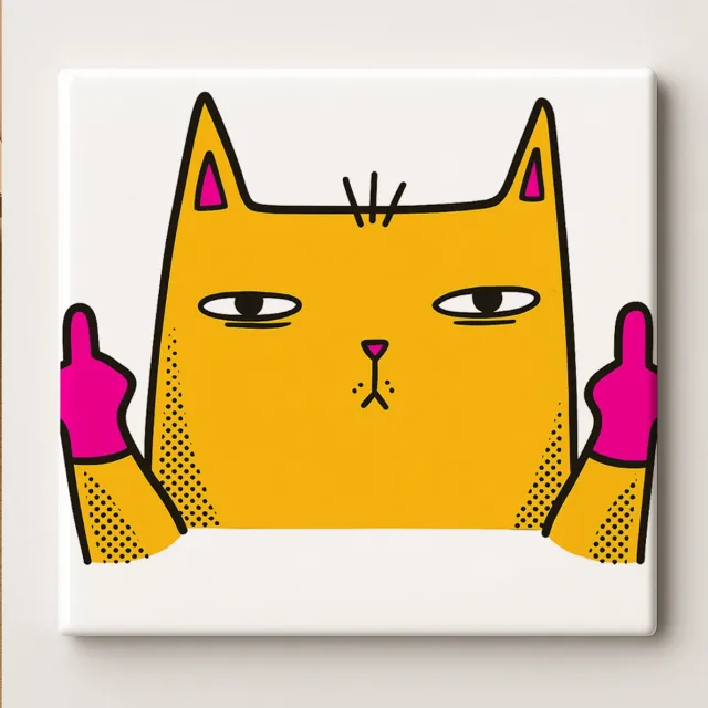 Nevolis Grappige Brutale Kat Kunsttegel – 15x15 cm Keramische Wanddecoratie met Attitude – Stoer en Humoristisch Cadeau voor Kattenliefhebbers Multi Color