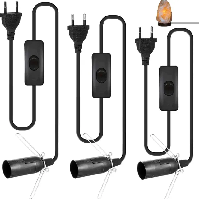 Ynkkvre E14 Lampvat - Zoutlamp Toebehoren - Met Aan/Uit-Schakelaar En 1,8M Snoer - 3 Stuks - Voor Hanglampen Zwart