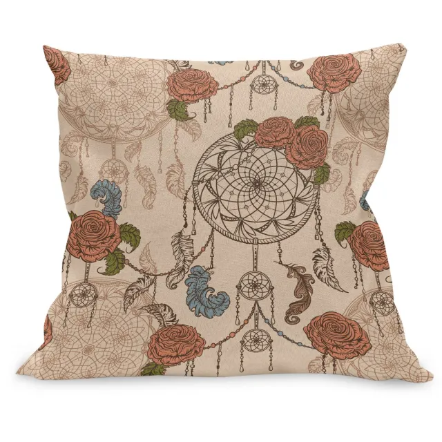 ABAKUHAUS Rozen Kussenhoes, Vintage Pastelltraumfänger, Kussenhoes met Ritssluiting en Dubbelzijdige Print, 40 x 40 cm, Rust Mosterd