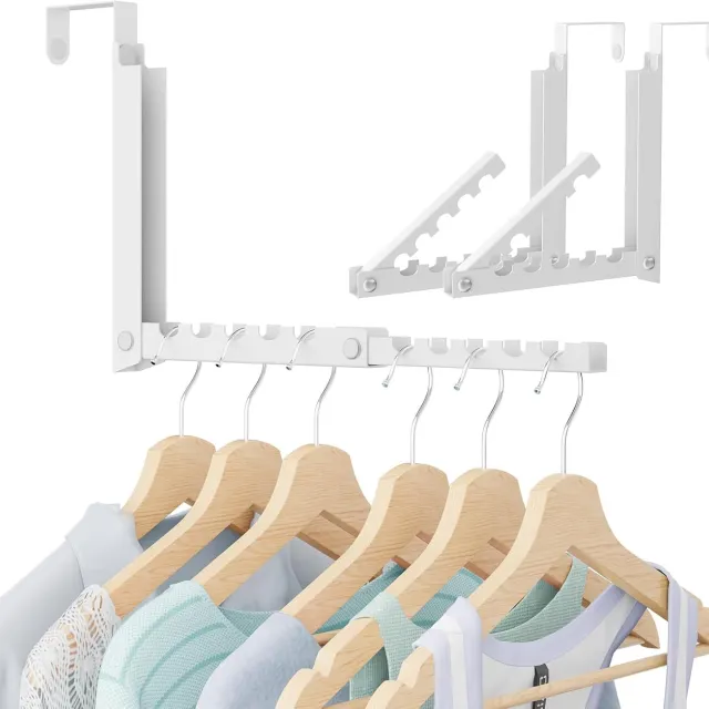 Flintry 2 stuks Inklapbare deurhaken – Ruimtebesparende deurhanger, robuust en draagbaar, voorzien van 10 uitsparingen voor het ophangen van kleding wit - 2 stuks
