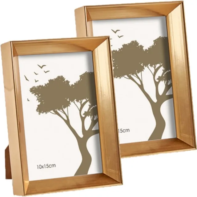 Arte r Fotolijstje - 2x stuks - goud - kunststof - voor foto van 10 x 15 cm - fotolijst Goudkleurig