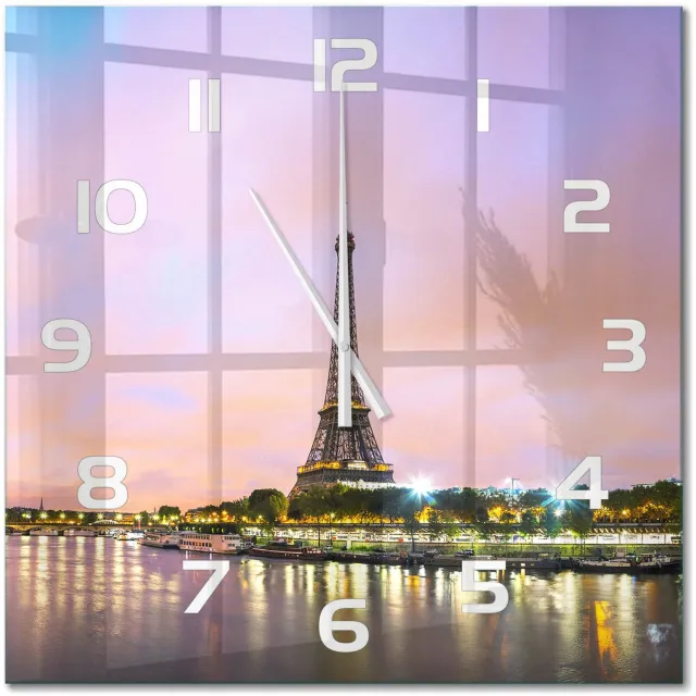 TULUP Wandklok - Eiffeltoren Parijs Glazen Wandklok Design - 60x60 cm - Veelkleurig Klok Glas Met Opdruk - Witte handen - Vierkante Klok - Wandklok Glas Met Motief - Decoratieve Glazen Klok