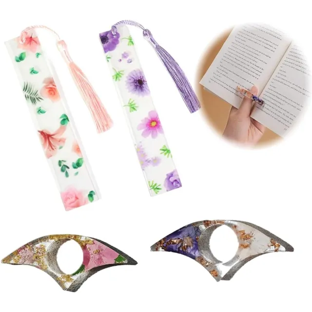 FENQURO 4 stuks gedroogde bloemen hars bladwijzers handgemaakte transparante bloem boek bladwijzer met schattige pompon boekaccessoires cadeau voor leesliefhebbers
