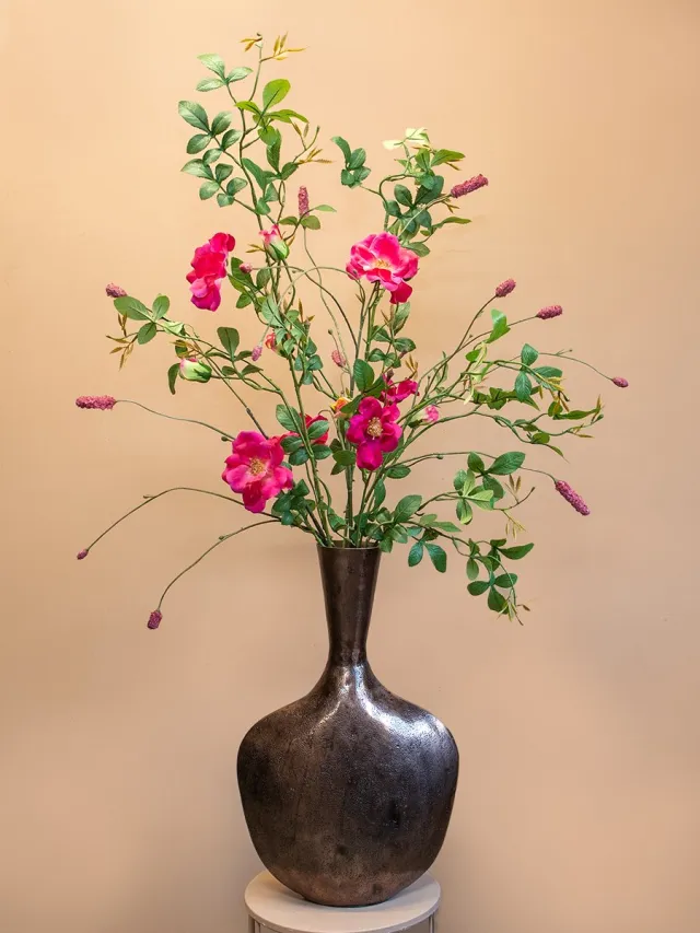 Roselin Deco Boeket kunstbloemen Little Rose – Luxe zijden bloemen – Stijlvol kunstboeket van 80 cm hoog Rood
