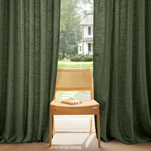 Unyqoos Linnen gordijnen set in boho-stijl met plooiband voor woonkamer en slaapkamer Matcha Groen