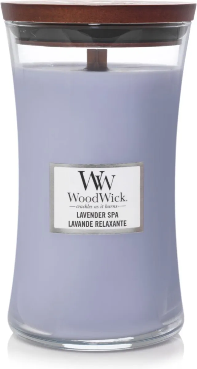 Woodwick Hourglass Large Geurkaars - Lavender Spa - 130 branduren Paars
