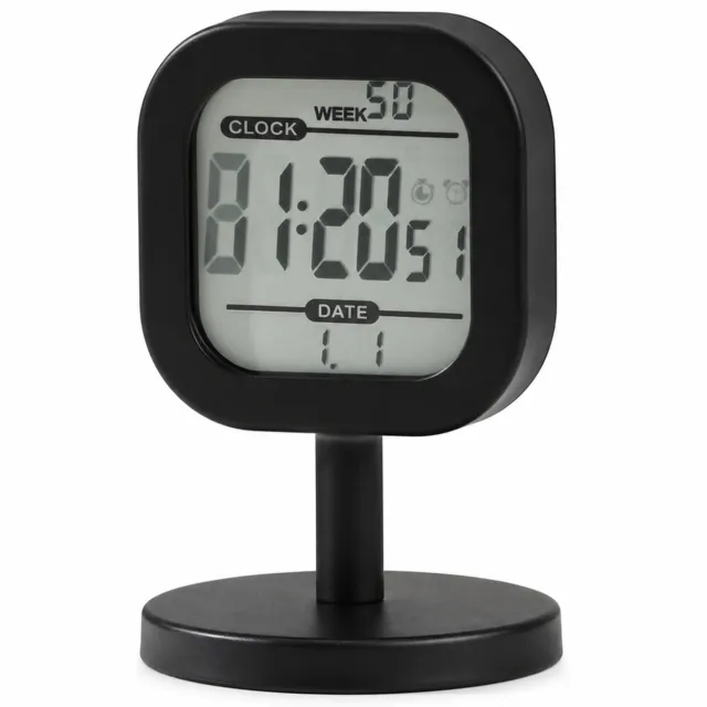SWGOTA Digitale wekker voor op tafel, mini-model in matzwart met LCD, tijd, weekdag- en datumweergave, alarm en timer, op batterijen