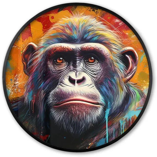 FrameYourWall Poster in lijst Rond - Fotolijst 60x60 cm - Posters - Aap - Gorilla - Graffiti - Dieren - Kleuren - Ronde posterlijst zwart - Decoratie - Wanddecoratie woonkamer - Muurdecoratie slaapkamer Multicolor