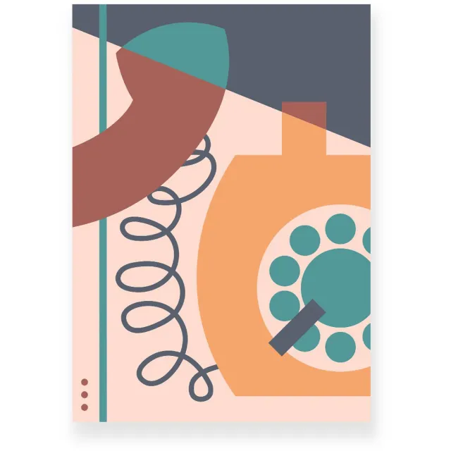Yisual Poster 50x70 cm - Retro Telefoon - Oranje - Bruin - Blauw - Abstract - Vintage - Muurdecoratie - Wanddecoratie