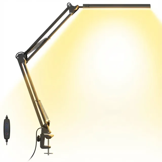 Vesfy LED Bureaulamp met Klem - Dimbaar - 3 Lichtkleuren & 10 Helderheidsniveaus - Verstelbare Leeslamp voor Bureau & Werkplek Zwart