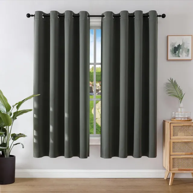 Ibenzoa Verduisteringsgordijnen met Ringmontage, 2 Stuks, Donkergrijs, 158 x 106 cm - Thermisch Isolatiepaneel voor Slaapkamer en Woonkamer