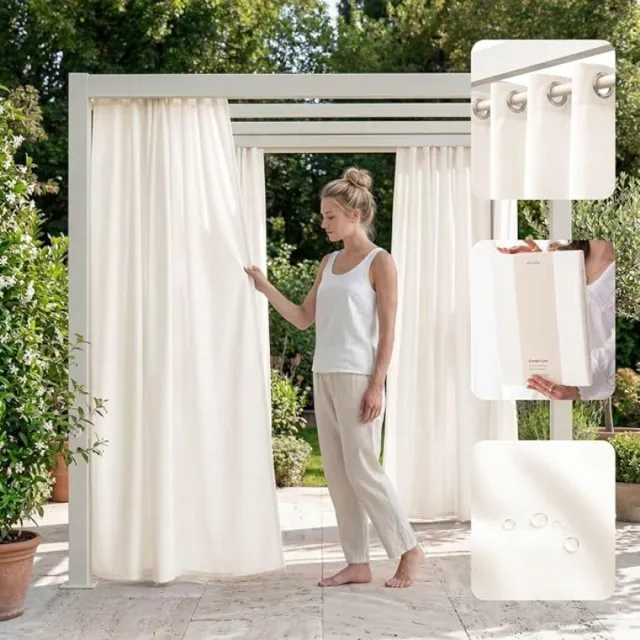 Zoranta Outdoorgordijn met Ringen 155 x 270 cm Ecru - Weerbestendig, Waterdicht en UV-bestendig voor Tuin, Terras en Balkon