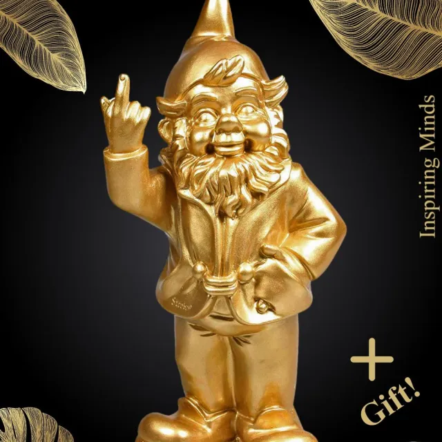 Stoobz Design Tuinkabouter middelvinger tuin kabouter 31cm Goud | GerichteKeuze