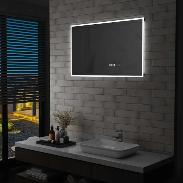 vidaXL Badkamerspiegel LED met aanraaksensor en tijdweergave 100x60 cm Zilver