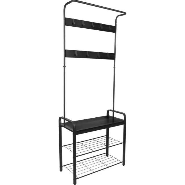 Erro Kapstok met Schoenenrek - Garderoberek - 9 haken - 72x34x183cm - zwart