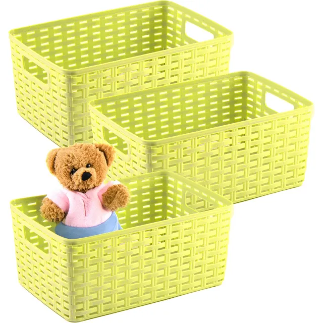 PLASTICFORTE Opbergmand - 3x - Kastmand - rotan kunststof - limegroen - 6 Liter - 19 x 29 x 13 cm