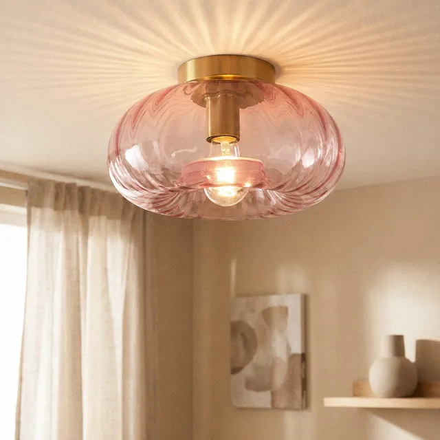 Olucia DIANE - Plafondlamp - Roze / Messing - Vorm: Rechthoek