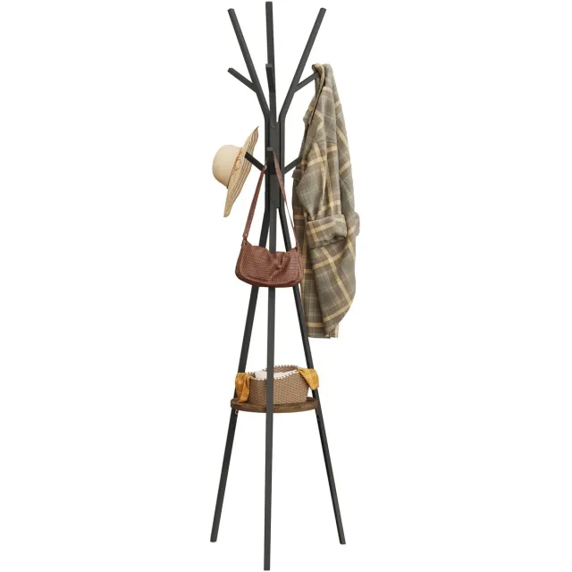 RosaBloom kapstok - Staande kapstok standaard - Vrijstaand - 9 haken - 1 plank - 50x50x180cm - Metaal en Hout - Zwart