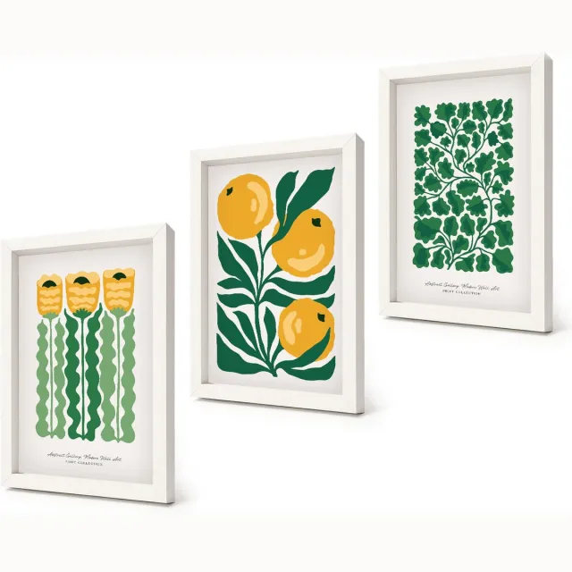 Coloray 3-Delige Schilderij Set - Plantenpatronen met bloemen en bladeren (posters) - 20x30 - Wanddecoratie - Schilderijen Set - Interieur - Woonkamer Decoratie Witte lijst