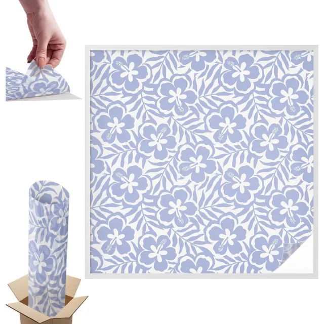 TULUP Raamfolie Anti inkijk - Hibiscusbloemen Anti inkijk Raamfolie - 100x100 cm - Blauw Raamfolie Tegen inkijk - Zelfklevende Anti inkijk Folie Glas in Lood - Voor de slaapkamer, badkamer en woonkamer. - Zonwerende Raamfolie Glas in Lood Blauw - Hibiscusbloemen