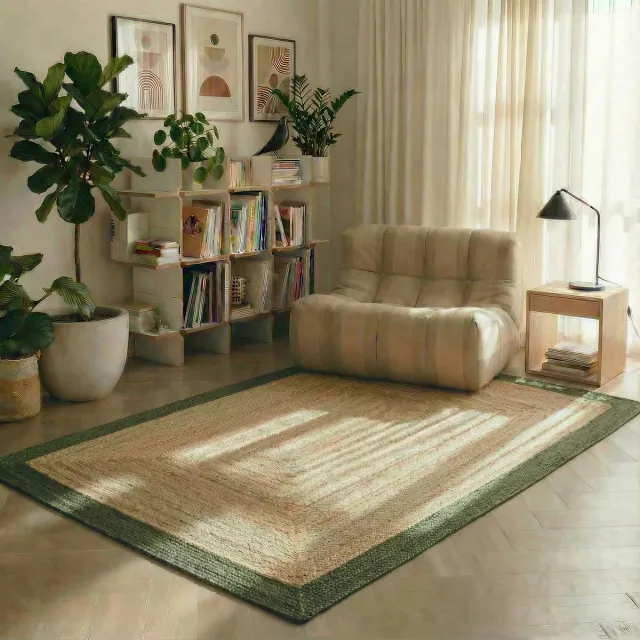 MrCarpet Jute vloerkleed Rechthoek naturel/Groen 140x200cm Mrcarpet