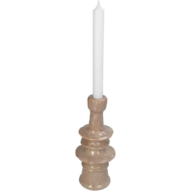 HD Collection Kandelaar Inya - Keramiek - Beige - 9x22x9 cm (BxHxD) - Voor dinerkaarsen - Sfeervol Interieur