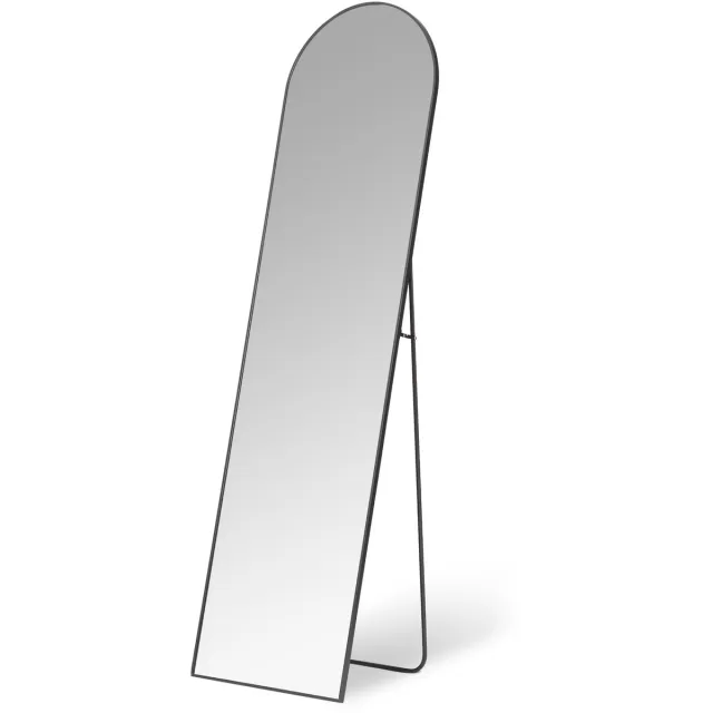 Famanu Boogvormige passpiegel, wand- en vloerbevestiging, 149,9 x 40,6 x 1,4 cm, zwart