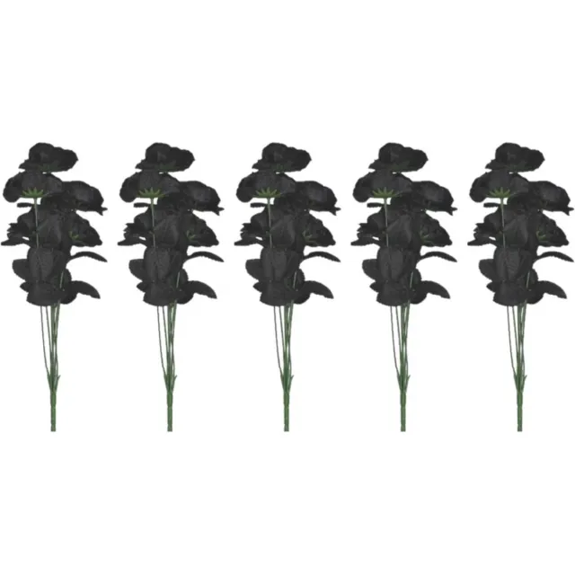 Funny Fashion Bosje met 6 zwarte rozen - 5x - halloween decoratie - 37 cm - Heksen - Verkleedaccessoires