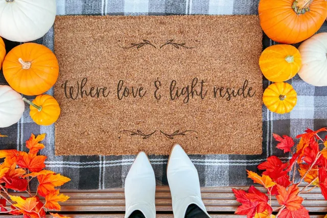 Laser Point Where Love And Light Reside | 60x40 cm | Nieuwe huis cadeau | Ingangsmat | Deurmat met stijl | Verhuizing cadeau | Praktisch & trendy | Perfect voor binnenkomst | Cadeau voor nieuwe woning bruin | zwart (gravering 60x40)
