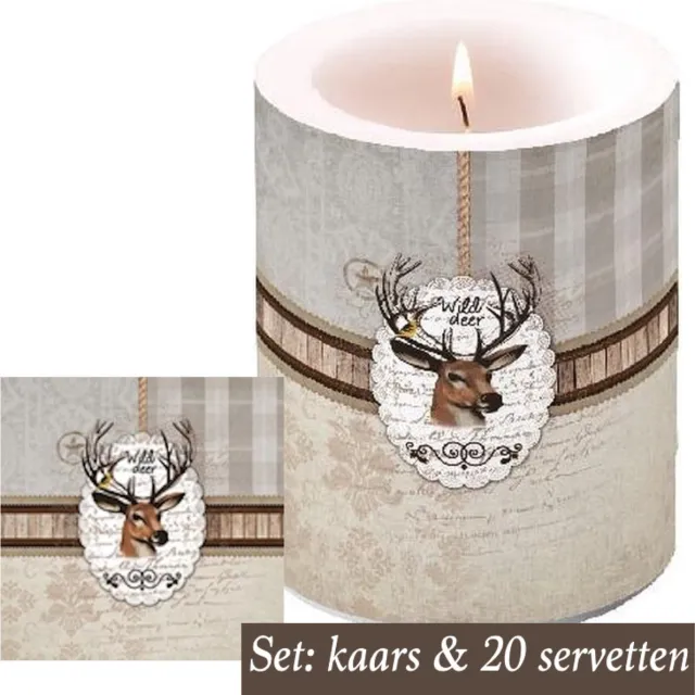 Ambiente Set: Kaars + 20 servetten wild deer hert winterdecoratie | AMB7131-WD | Ambiente Multi
