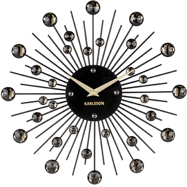 Karlsson Wandklok Sunburst - Kristal, Zwart - Medium - Ø30cm - Scandinavisch