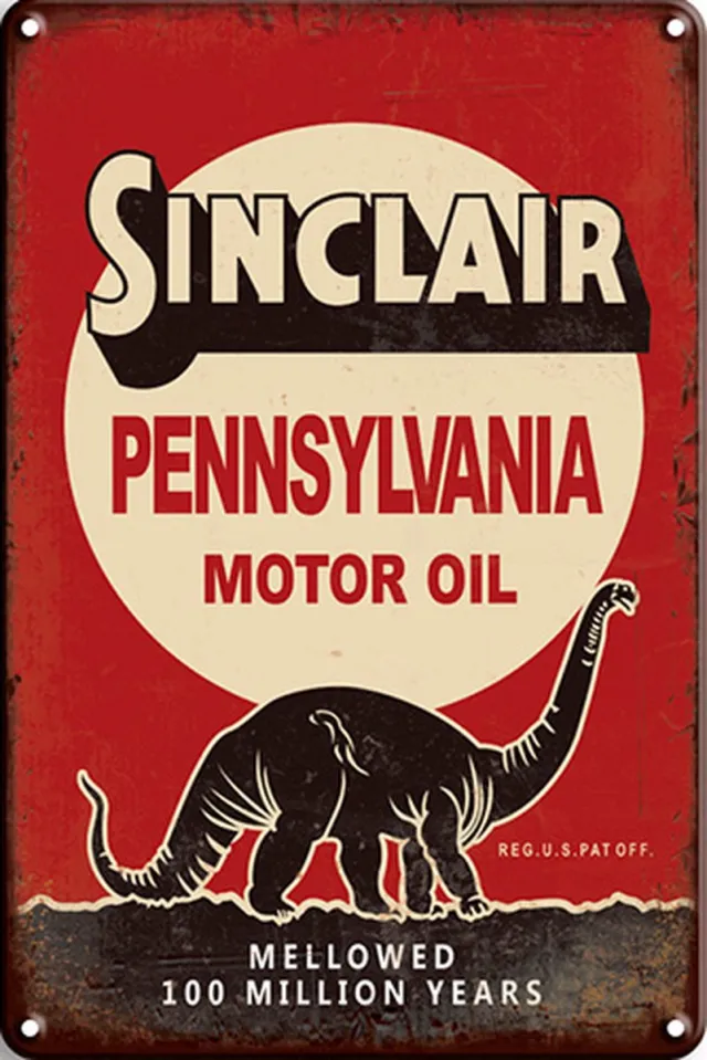 Signs-USA Retro wandbord - metaal - Sinclair - Red - Million Years - 20 x 30 cm